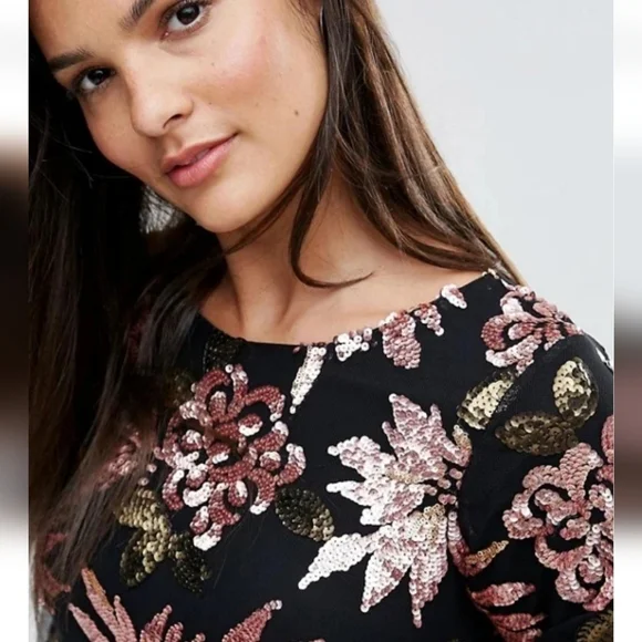 Closet Betty Floral Sequin Black Dress By Crash - Picture 4 of 11